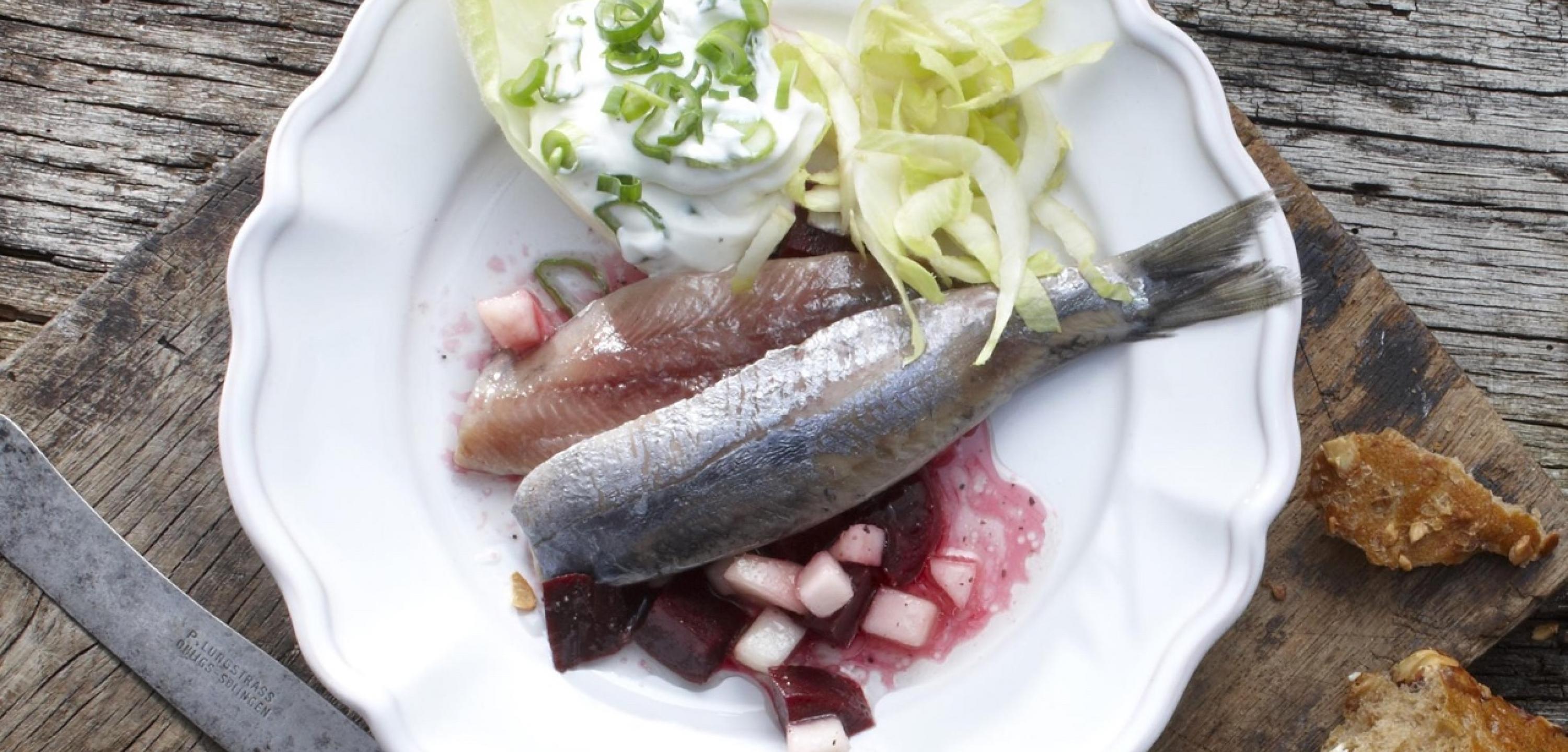 Matjes mit Rote Bete, birnen und ingwer
